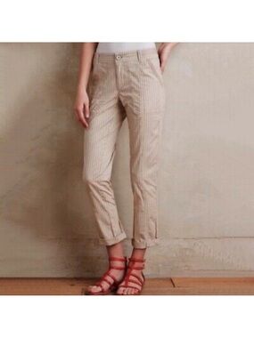 Anthropologie HeiHei Cream Pinstripe Cropped Trousers Sz 29